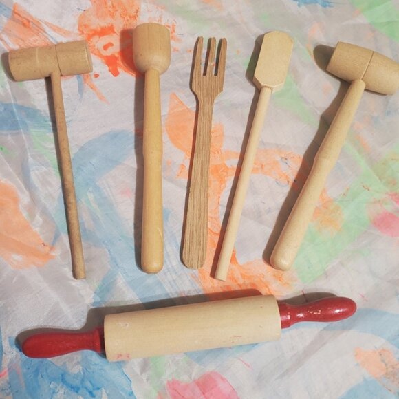 Other - Vintage Granny's Wooden 6 Piece Children's Kitchen Utensil Set ~ Kids Play Cook